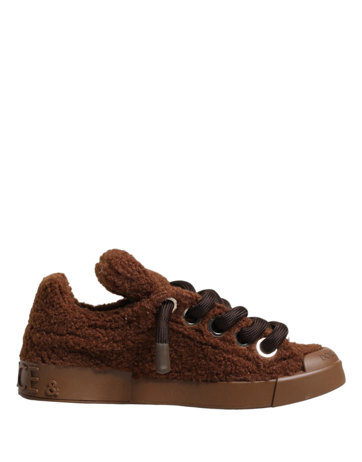 Dolce &amp; Gabbana Brown Faux Shearling Low Top Sneakers Shoes