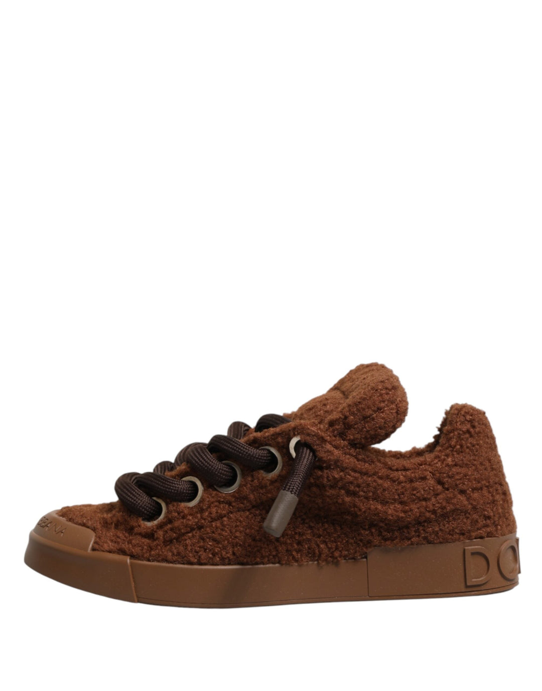 Dolce &amp; Gabbana Brown Faux Shearling Low Top Sneakers Shoes