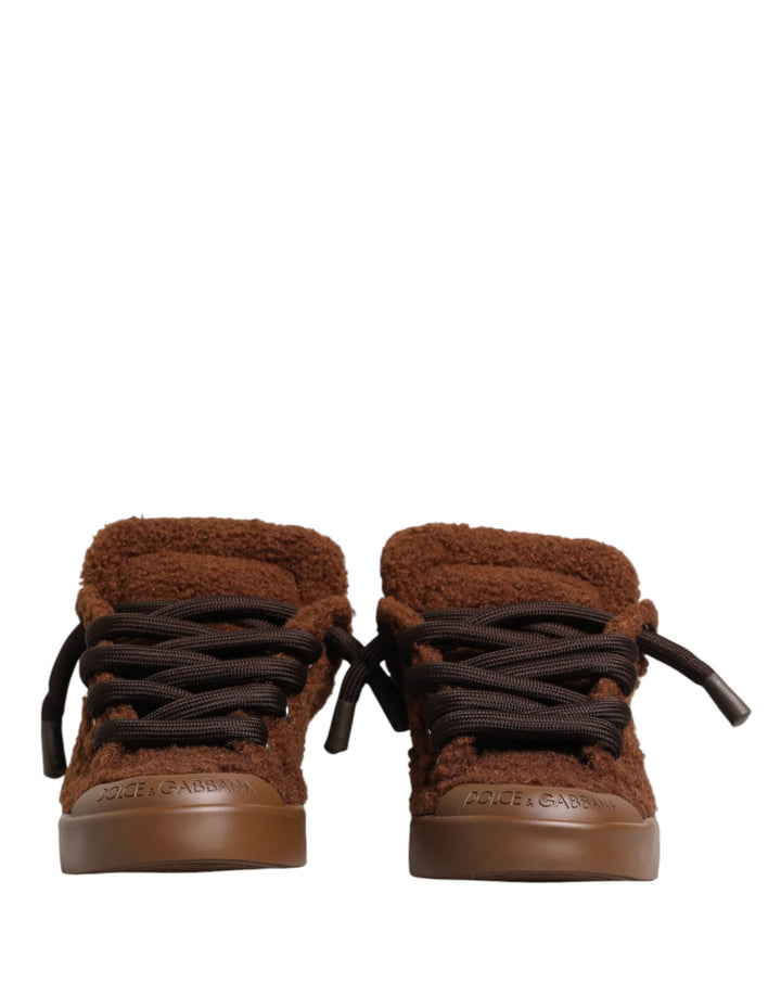 Dolce &amp; Gabbana Brown Faux Shearling Low Top Sneakers Shoes
