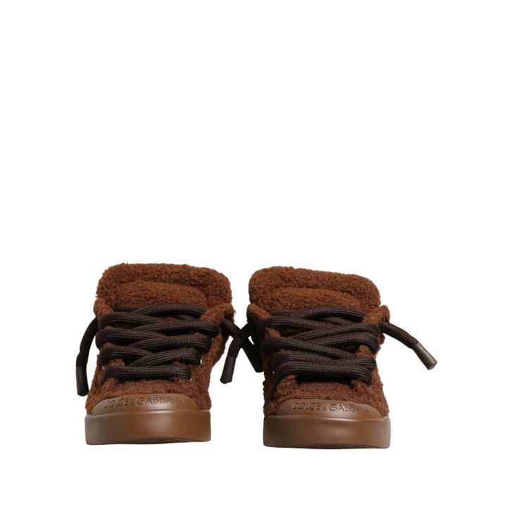 Dolce &amp; Gabbana Brown Faux Shearling Low Top Sneakers Shoes