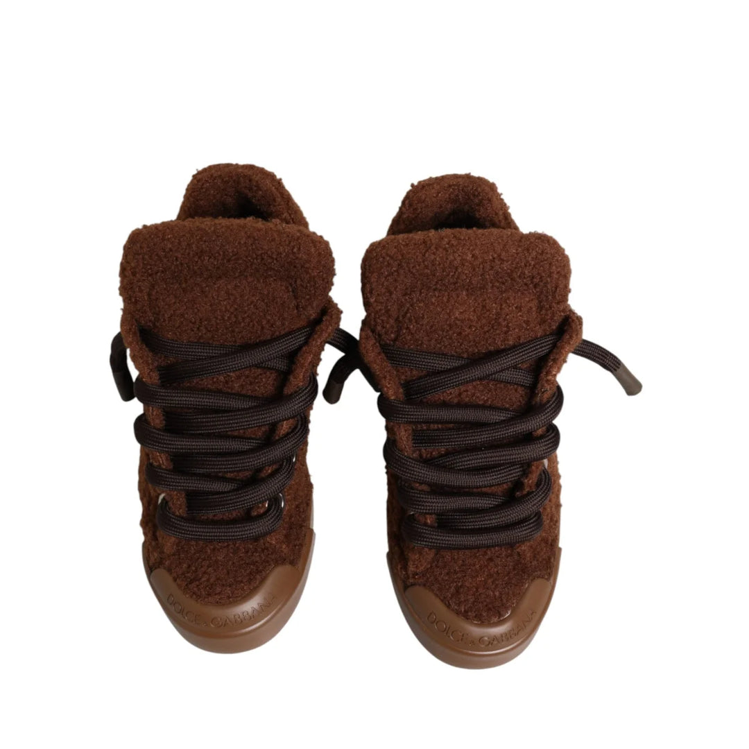 Dolce &amp; Gabbana Brown Faux Shearling Low Top Sneakers Shoes