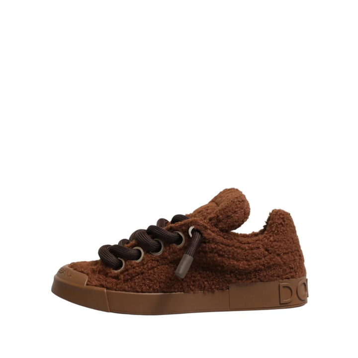 Dolce &amp; Gabbana Brown Faux Shearling Low Top Sneakers Shoes