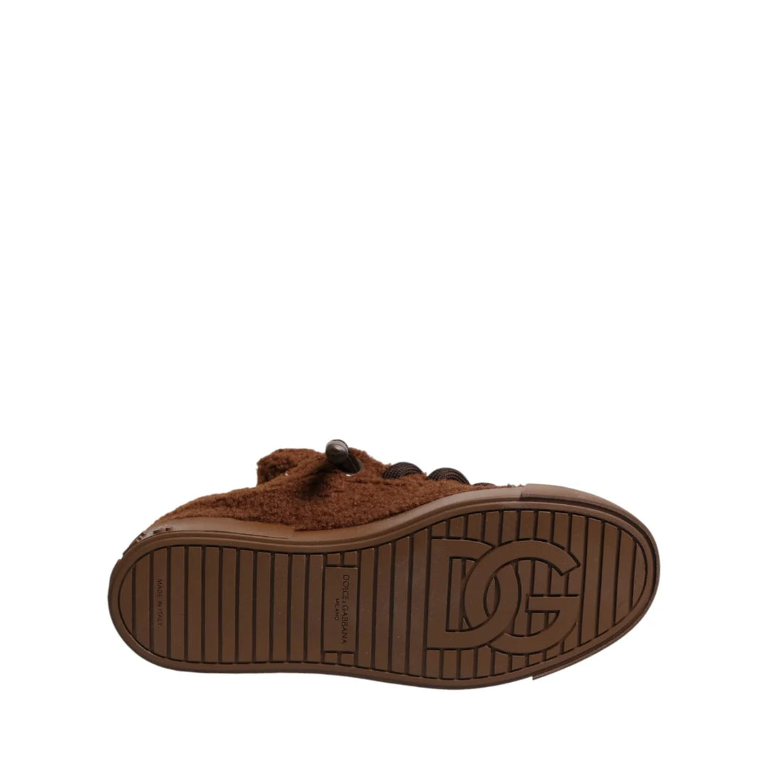 Dolce &amp; Gabbana Brown Faux Shearling Low Top Sneakers Shoes