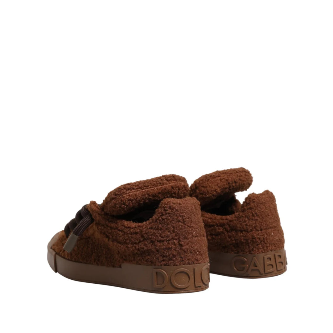 Dolce &amp; Gabbana Brown Faux Shearling Low Top Sneakers Shoes