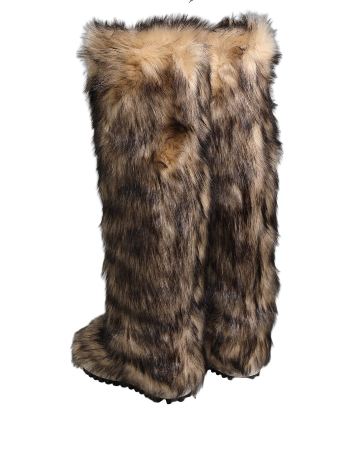 Dolce &amp; Gabbana Brown Faux Skim Ski Fur Knee High Boots Shoes