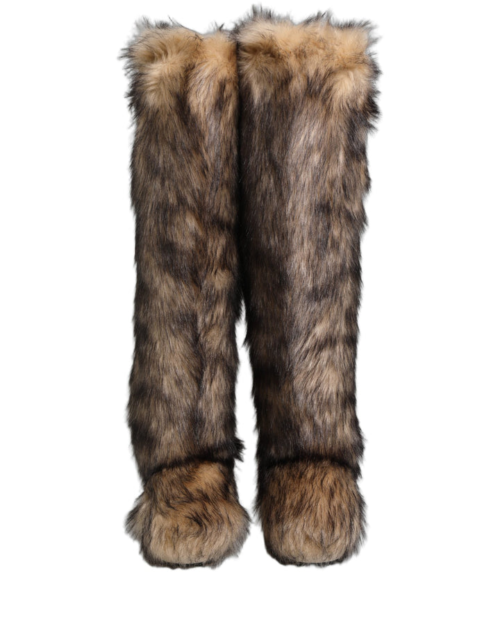 Dolce &amp; Gabbana Brown Faux Skim Ski Fur Knee High Boots Shoes