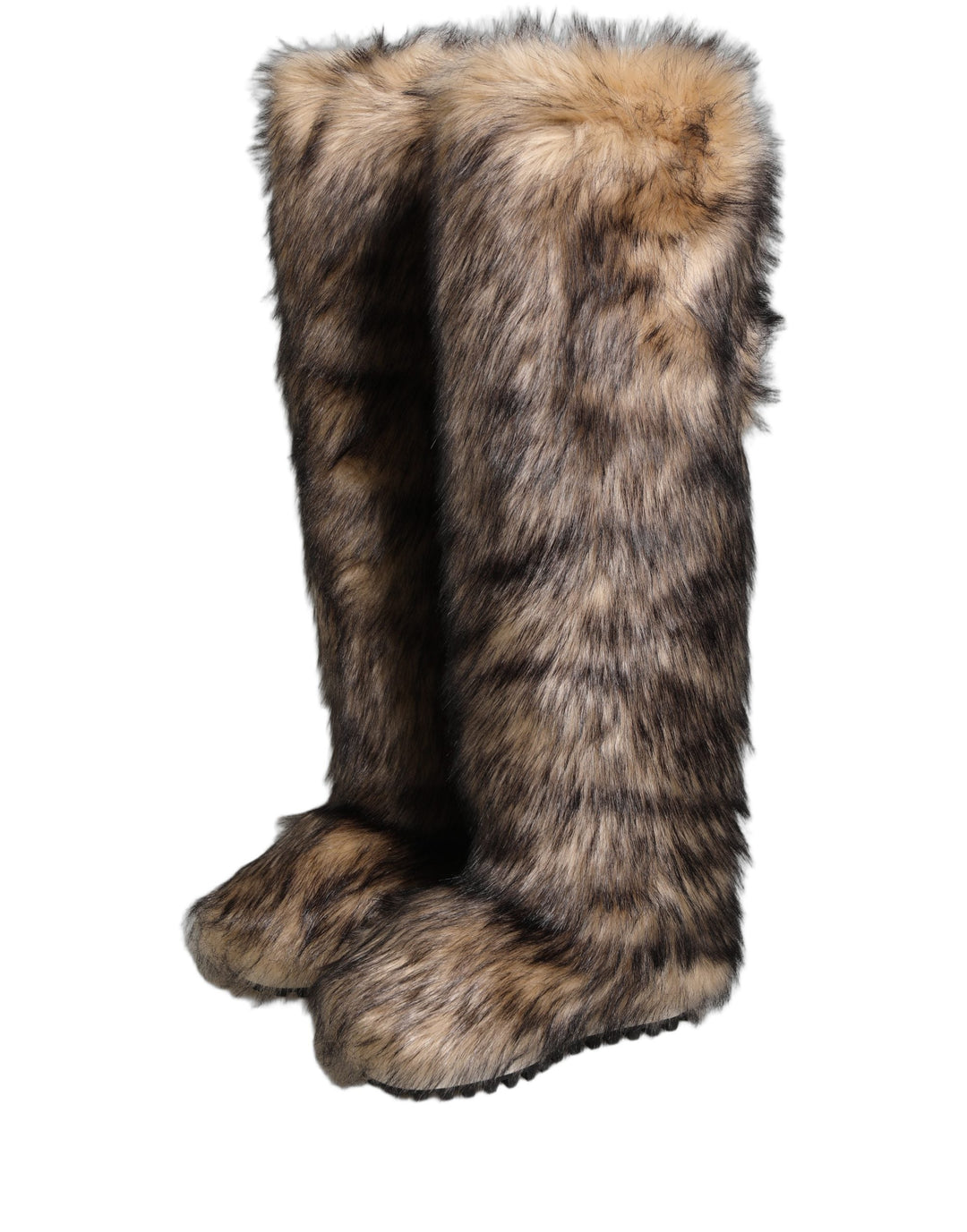 Dolce &amp; Gabbana Brown Faux Skim Ski Fur Knee High Boots Shoes
