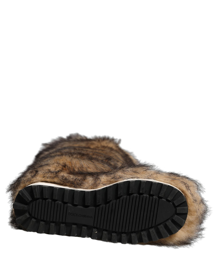 Dolce &amp; Gabbana Brown Faux Skim Ski Fur Knee High Boots Shoes