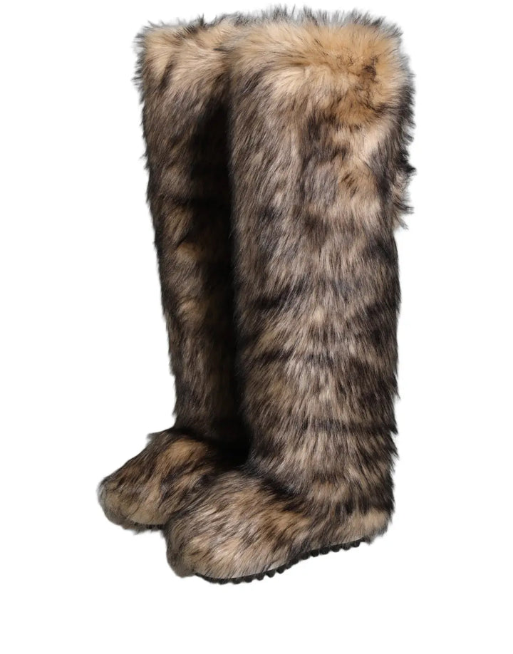 Dolce &amp; Gabbana Brown Faux Skim Ski Fur Knee High Boots Shoes