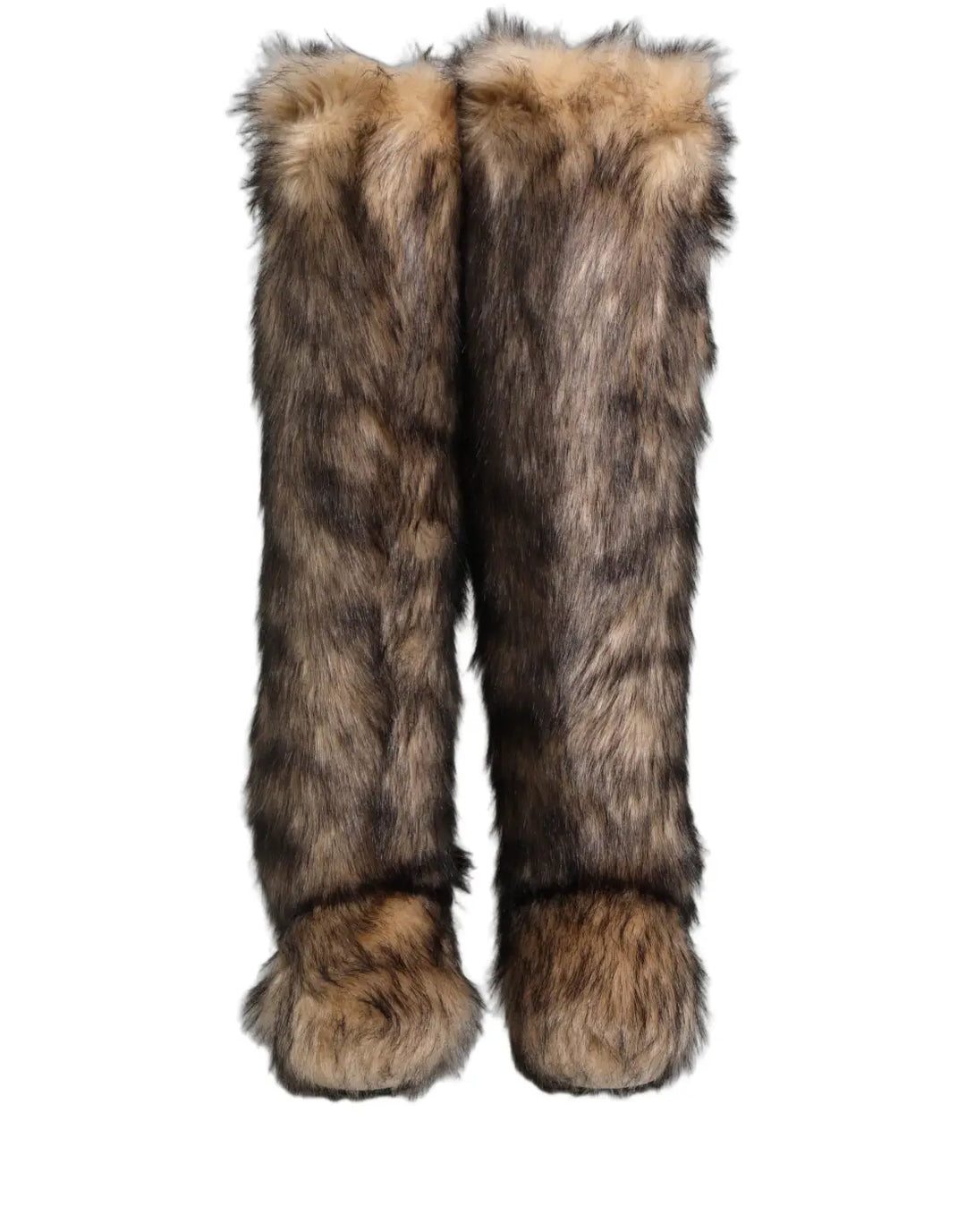 Dolce &amp; Gabbana Brown Faux Skim Ski Fur Knee High Boots Shoes