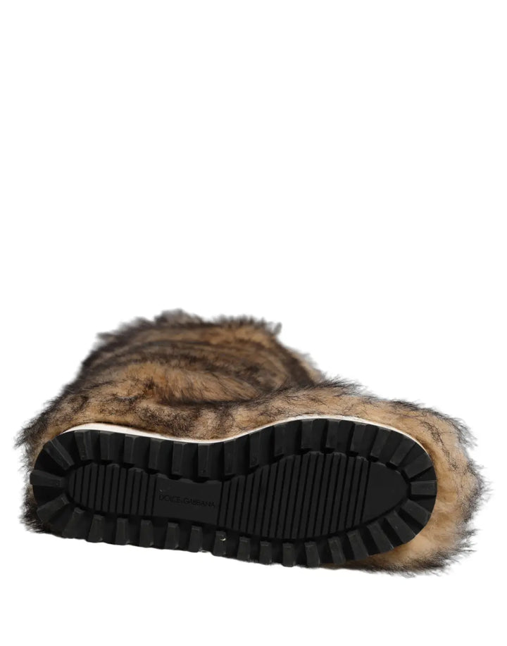 Dolce &amp; Gabbana Brown Faux Skim Ski Fur Knee High Boots Shoes