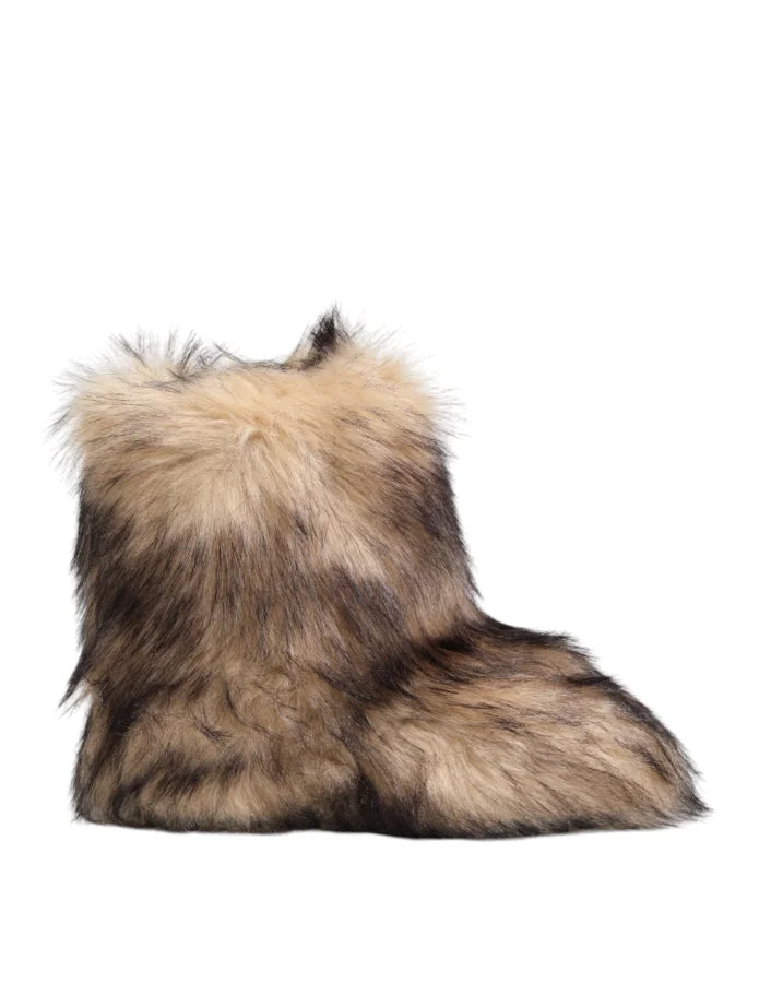 Dolce &amp; Gabbana Brown Faux Skim Ski Fur Men Short Boots Shoes