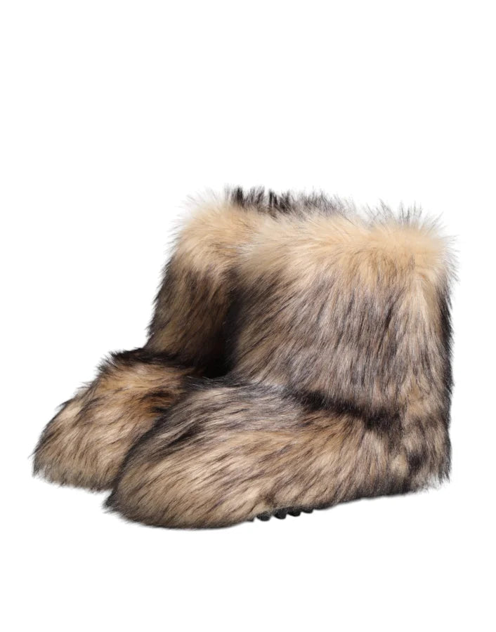 Dolce &amp; Gabbana Brown Faux Skim Ski Fur Men Short Boots Shoes