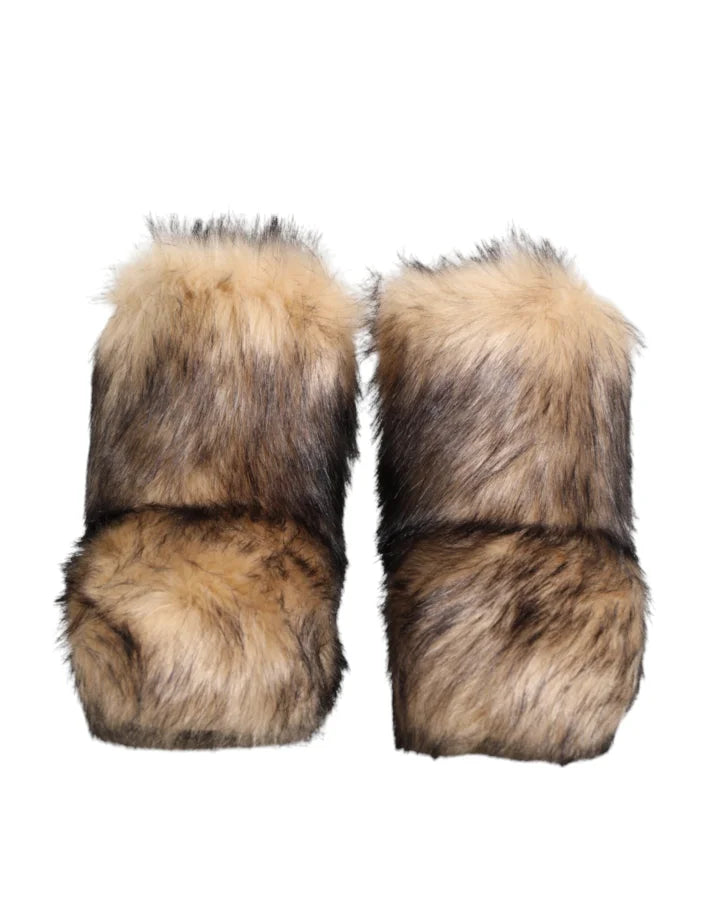 Dolce &amp; Gabbana Brown Faux Skim Ski Fur Men Short Boots Shoes