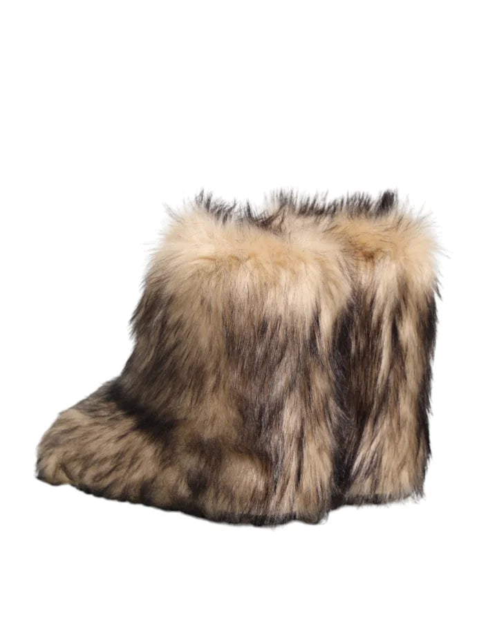 Dolce &amp; Gabbana Brown Faux Skim Ski Fur Men Short Boots Shoes