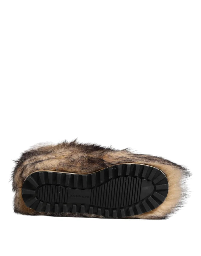 Dolce &amp; Gabbana Brown Faux Skim Ski Fur Men Short Boots Shoes