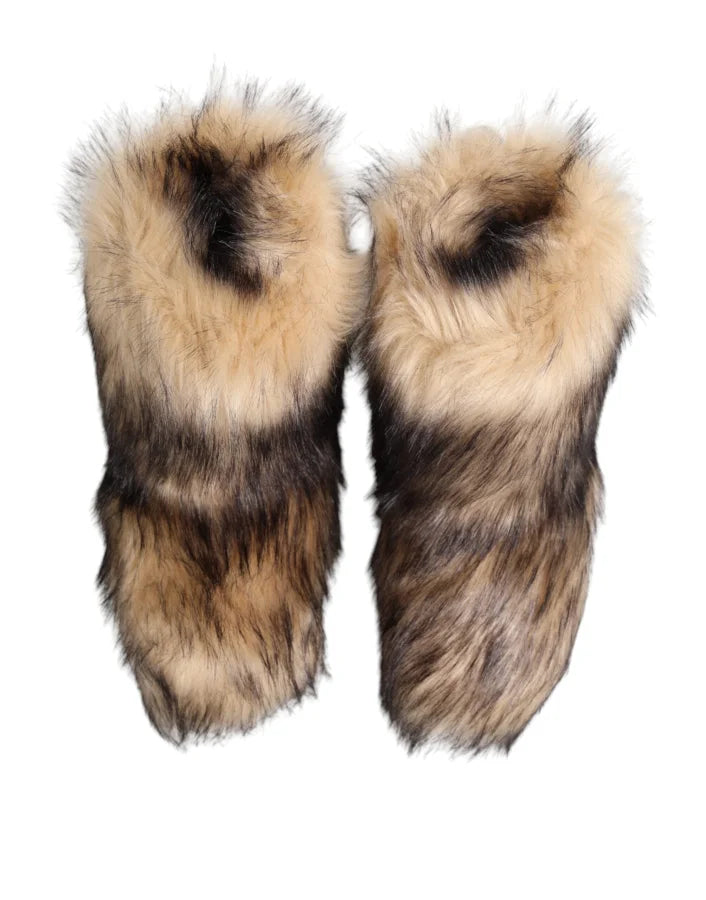 Dolce &amp; Gabbana Brown Faux Skim Ski Fur Men Short Boots Shoes