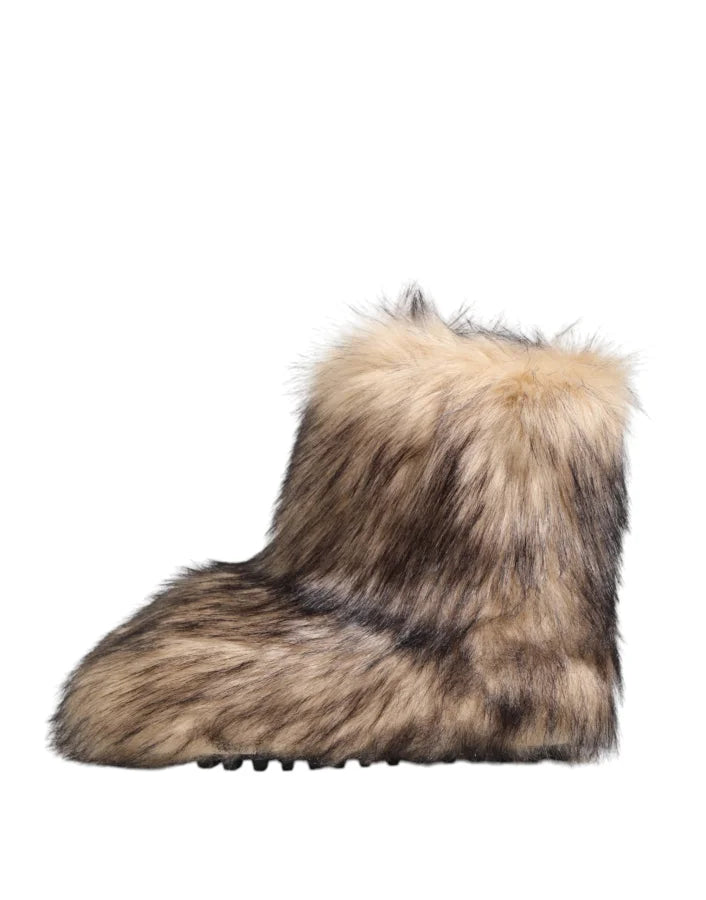 Dolce &amp; Gabbana Brown Faux Skim Ski Fur Men Short Boots Shoes