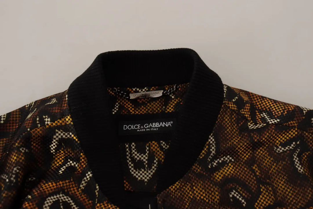 Dolce &amp; Gabbana Brown Feather Full Zip Blouson Jacket