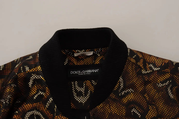 Dolce &amp; Gabbana Brown Feather Full Zip Blouson Jacket