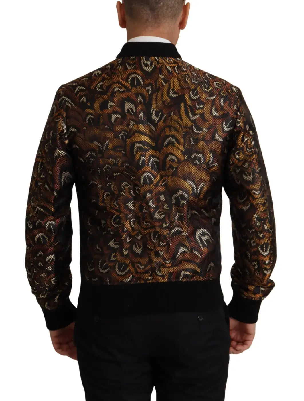 Dolce &amp; Gabbana Brown Feather Full Zip Blouson Jacket