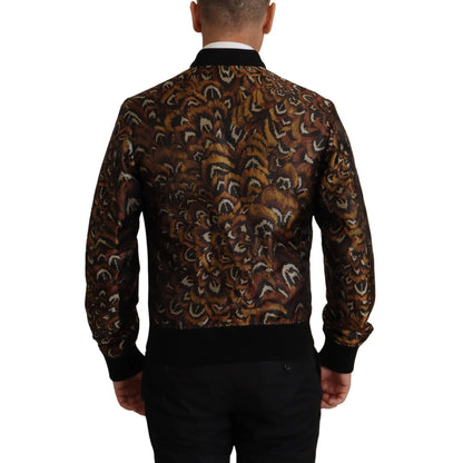 Dolce & Gabbana Brown Feather Full Zip Blouson Jacket