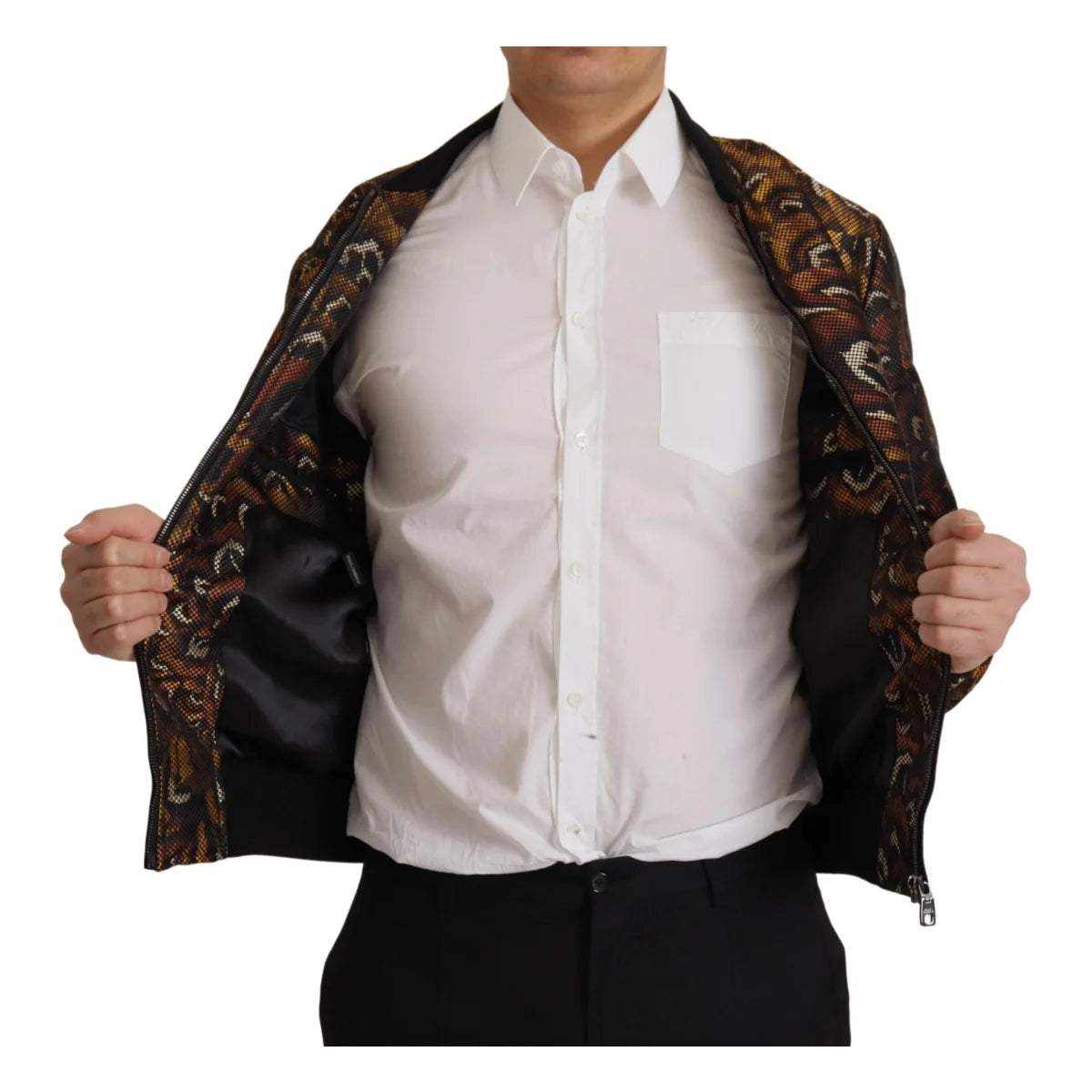 Dolce & Gabbana Brown Feather Full Zip Blouson Jacket
