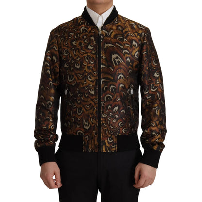 Dolce & Gabbana Brown Feather Full Zip Blouson Jacket