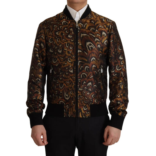 Dolce & Gabbana Brown Feather Full Zip Blouson Jacket