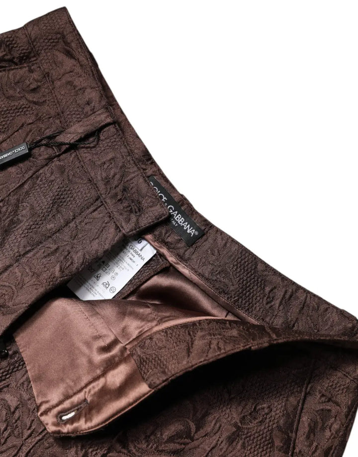 Dolce &amp; Gabbana Brown Floral Brocade Mid Waist Mini Short