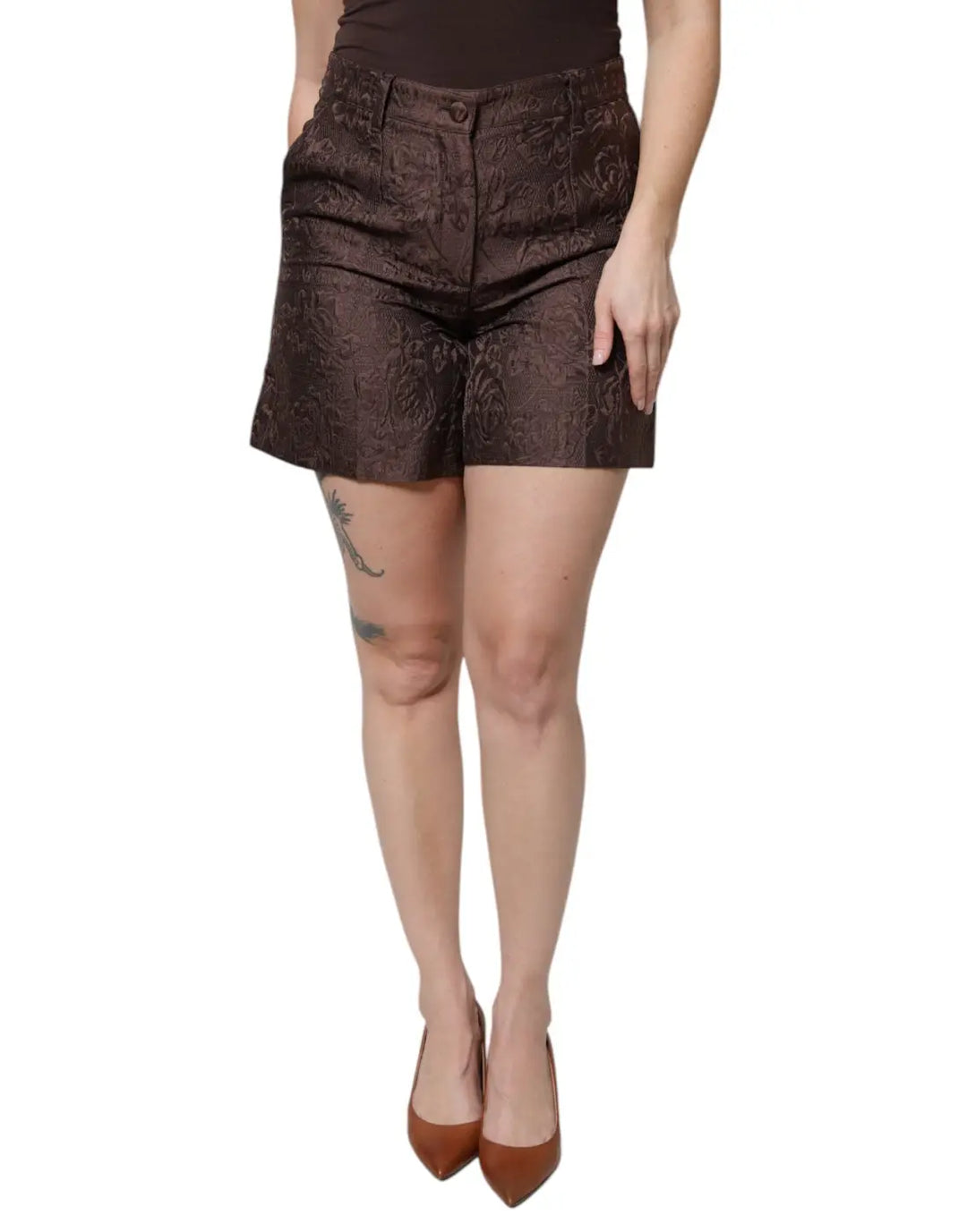 Dolce &amp; Gabbana Brown Floral Brocade Mid Waist Mini Short