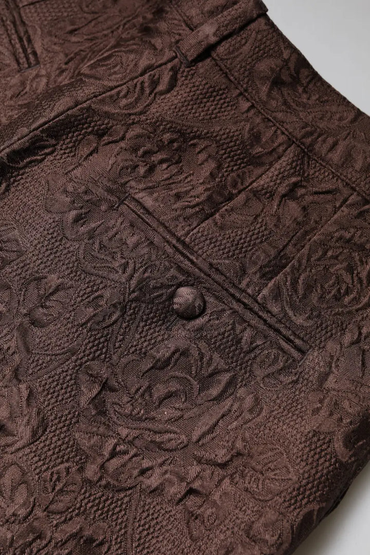Dolce &amp; Gabbana Brown Floral Brocade Mid Waist Mini Short