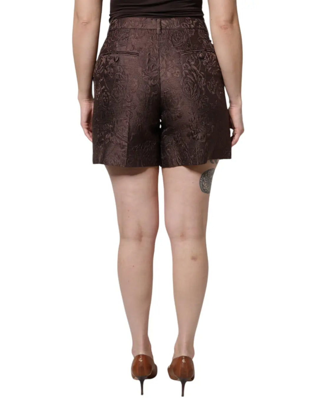 Dolce &amp; Gabbana Brown Floral Brocade Mid Waist Mini Short