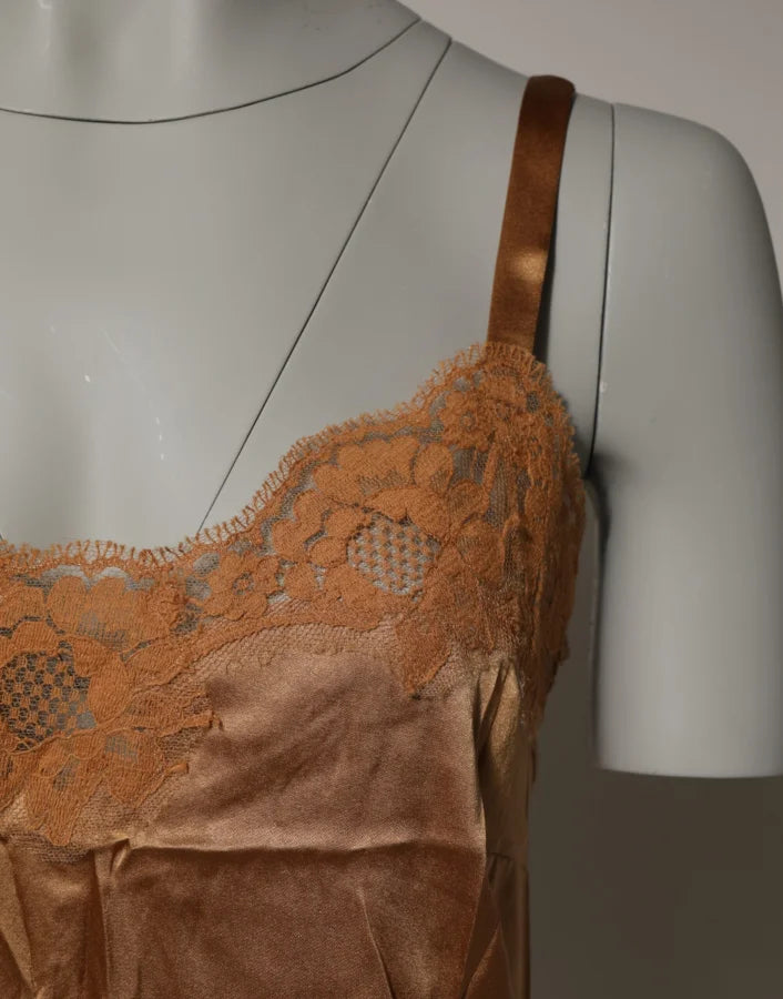 Dolce &amp; Gabbana Brown Floral Lace Tank Lingerie Sleepwear Underwear