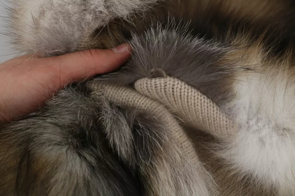 Dolce &amp; Gabbana Brown Fox Tail Fur Shawl Neck Wrap Cover Collar Scarf