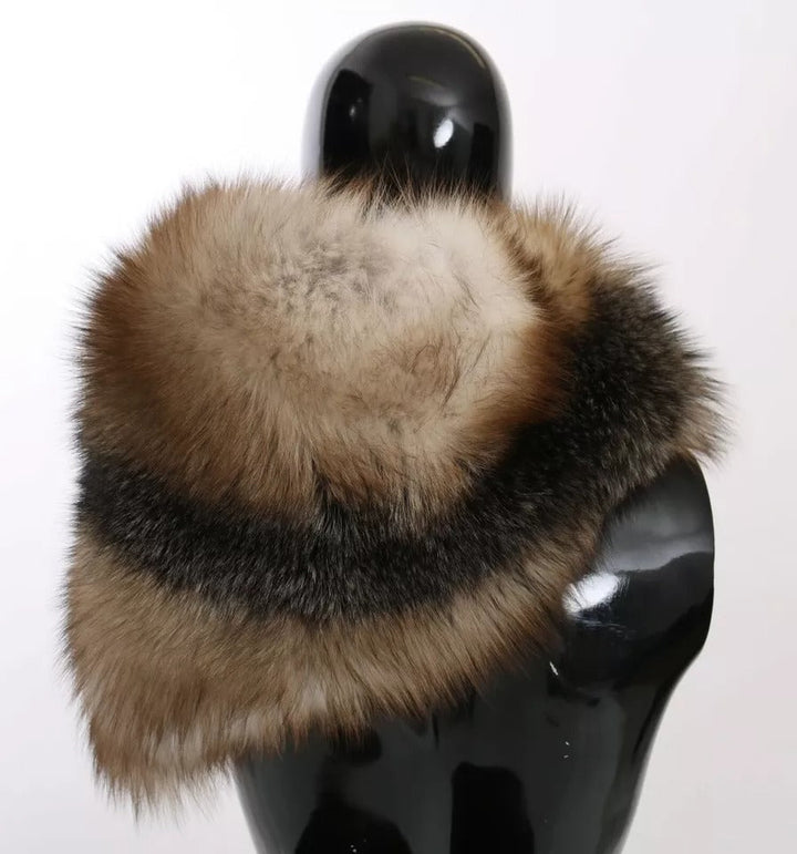 Dolce &amp; Gabbana Brown Fox Tail Fur Shawl Neck Wrap Cover Collar Scarf