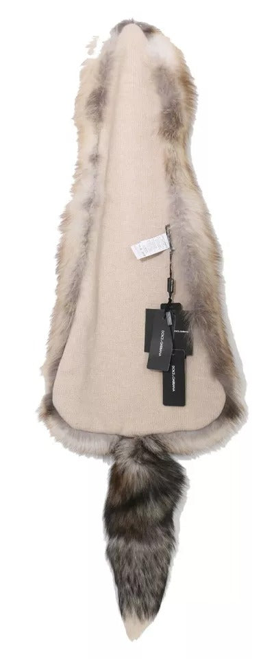 Dolce &amp; Gabbana Brown Fox Tail Fur Shawl Neck Wrap Cover Collar Scarf
