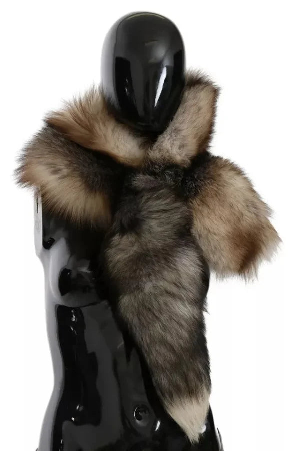 Dolce &amp; Gabbana Brown Fox Tail Fur Shawl Neck Wrap Cover Collar Scarf