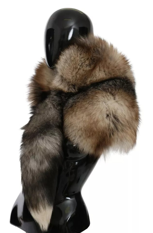 Dolce &amp; Gabbana Brown Fox Tail Fur Shawl Neck Wrap Cover Collar Scarf
