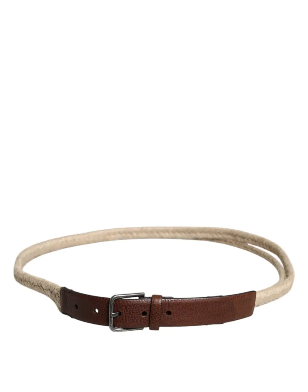 Dolce &amp; Gabbana Brown Jute Leather Woven Metal Buckle Belt