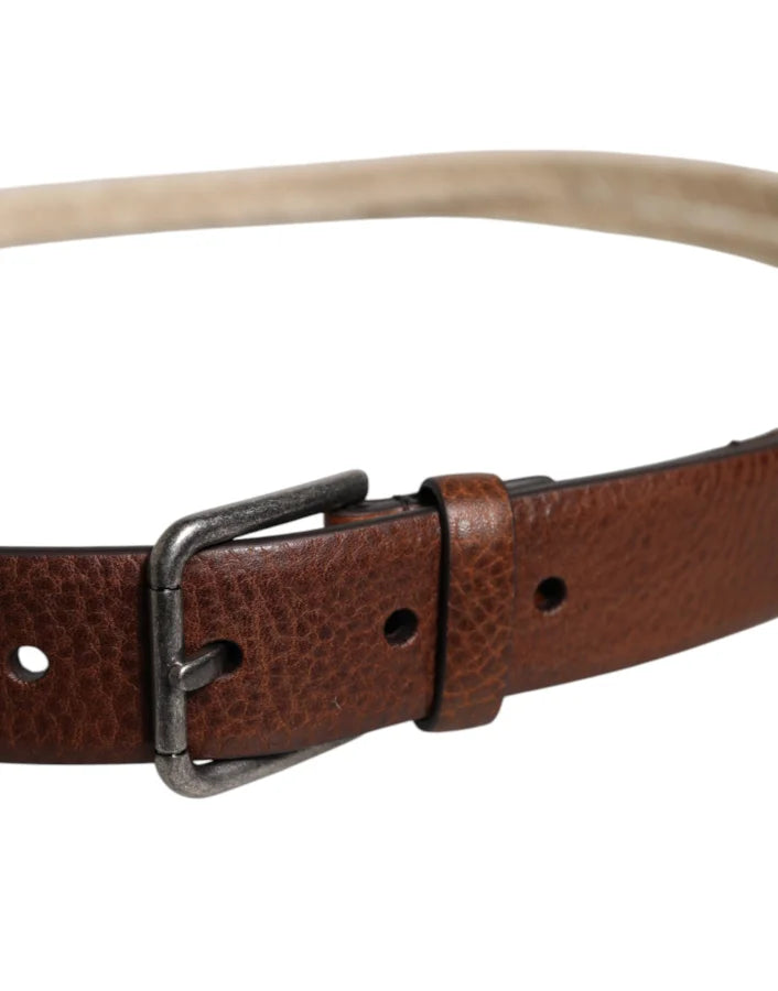 Dolce &amp; Gabbana Brown Jute Leather Woven Metal Buckle Belt