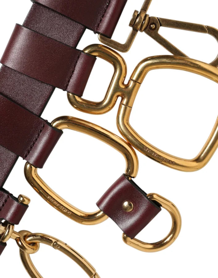 Dolce &amp; Gabbana Brown Key Ring Clip Attachments Buckle Belt