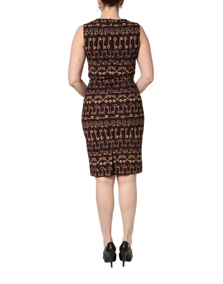 Dolce &amp; Gabbana Brown Keys Fitted Sheath Knee Length Dress