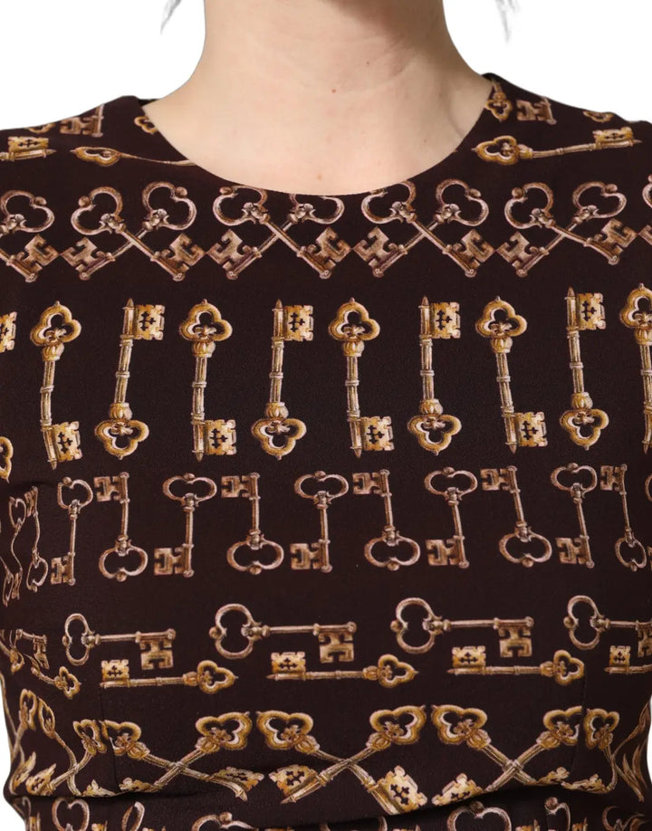 Dolce &amp; Gabbana Brown Keys Fitted Sheath Knee Length Dress