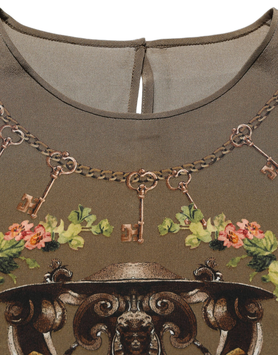 Dolce &amp; Gabbana Blouses - Women’s Brown Keys Roses Printed Silk Blouse Top