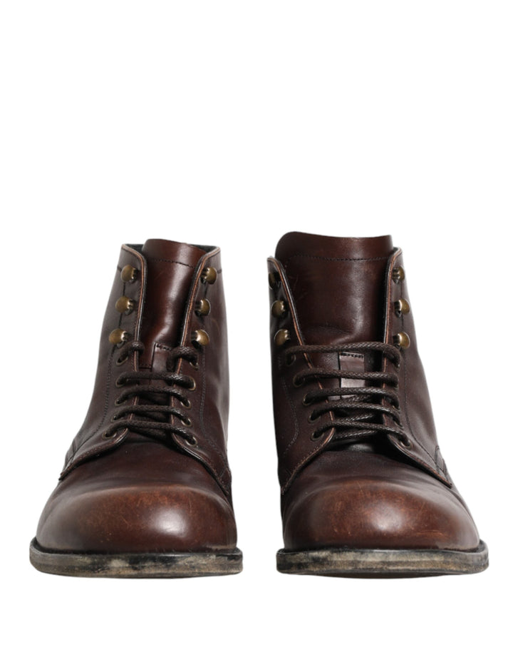 Dolce &amp; Gabbana Brown Lace Up Short Ankle Boots Men Shoes