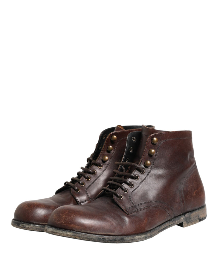 Dolce &amp; Gabbana Brown Lace Up Short Ankle Boots Men Shoes