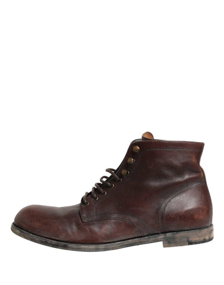 Dolce &amp; Gabbana Brown Lace Up Short Ankle Boots Men Shoes