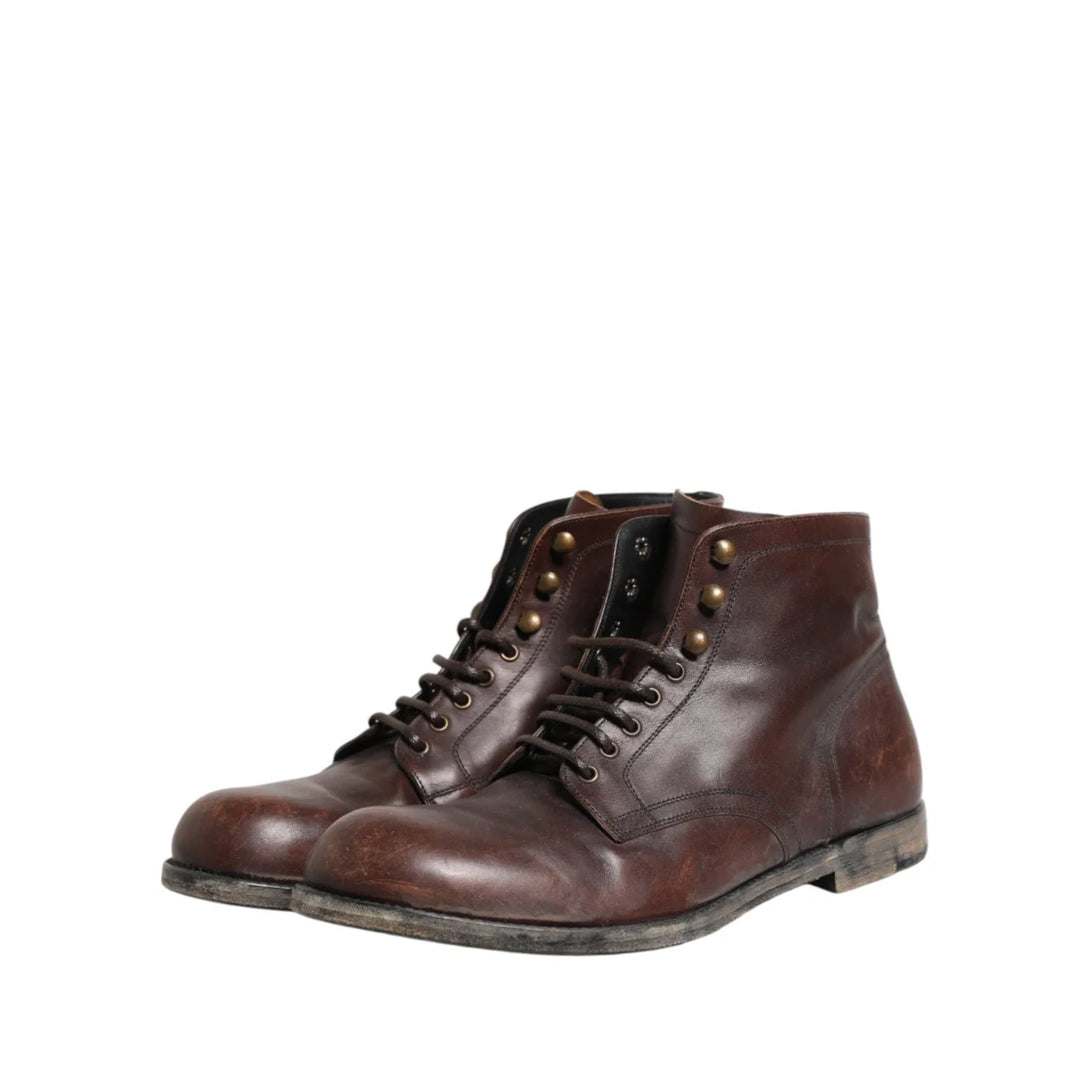Dolce &amp; Gabbana Brown Lace Up Short Ankle Boots Men Shoes