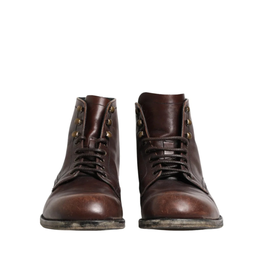 Dolce &amp; Gabbana Brown Lace Up Short Ankle Boots Men Shoes